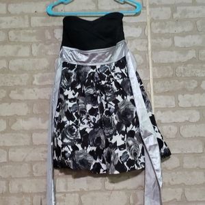 Black floral print strapless dress